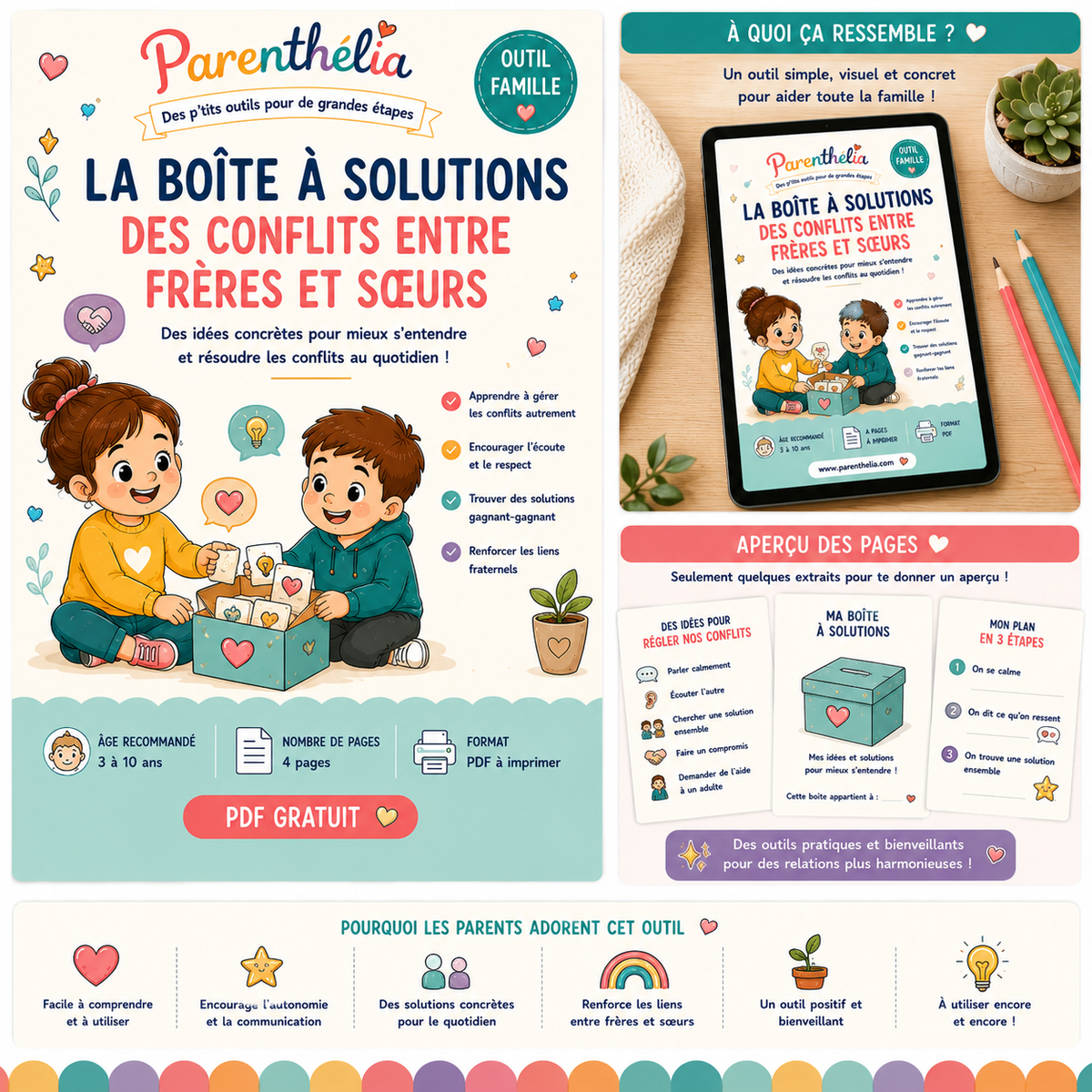 Boîte à solutions des conflits entre frères et sœurs à imprimer – Parenthélia